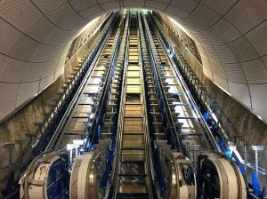 The huge escalators at Farrindgon, still being installed The huge escalators at Farrindgon, still being installed
