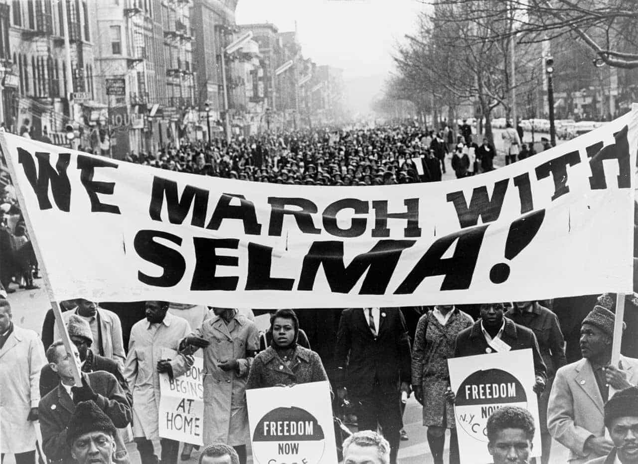 Protesters in the march from Montgomery to Selma on March 15, 1965. Protesters in the march from Montgomery to Selma on March 15, 1965.