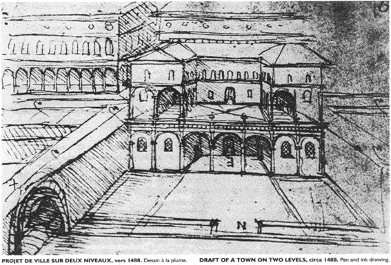 One of the buildings at different levels designed by Leonardo da Vinci.