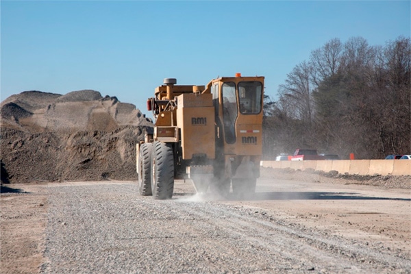 Rubblizing old concrete pavement on I-66 in northern Virginia