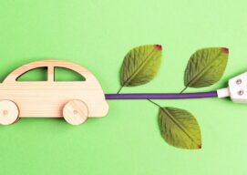 coche de madera con un enchufe y unas hojas de arbol
