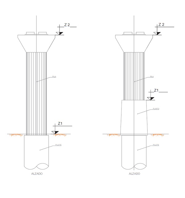Section of the pile-pier and pile-plinth-pier structure