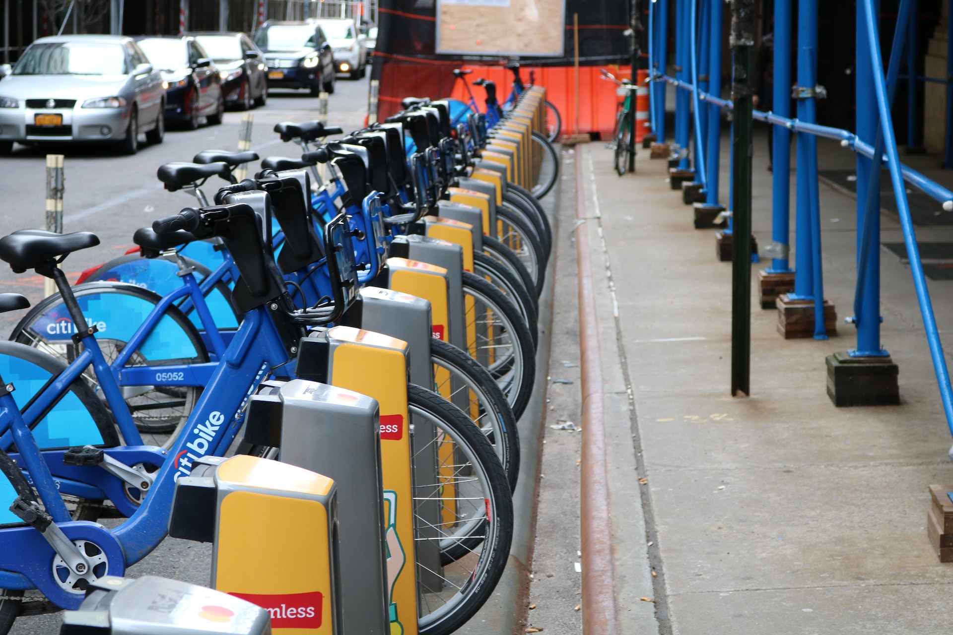 A line of rental bikes