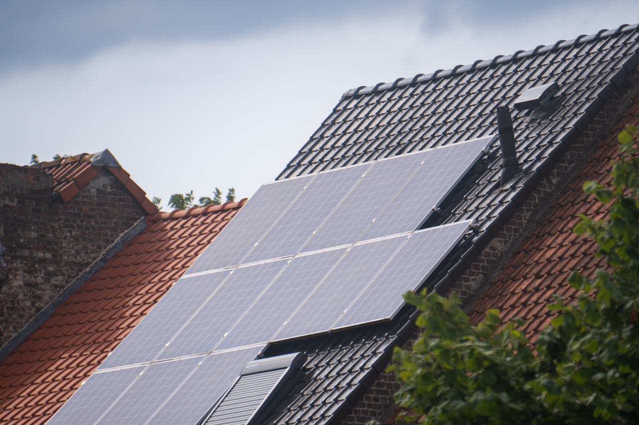 Roof with solar panels on it