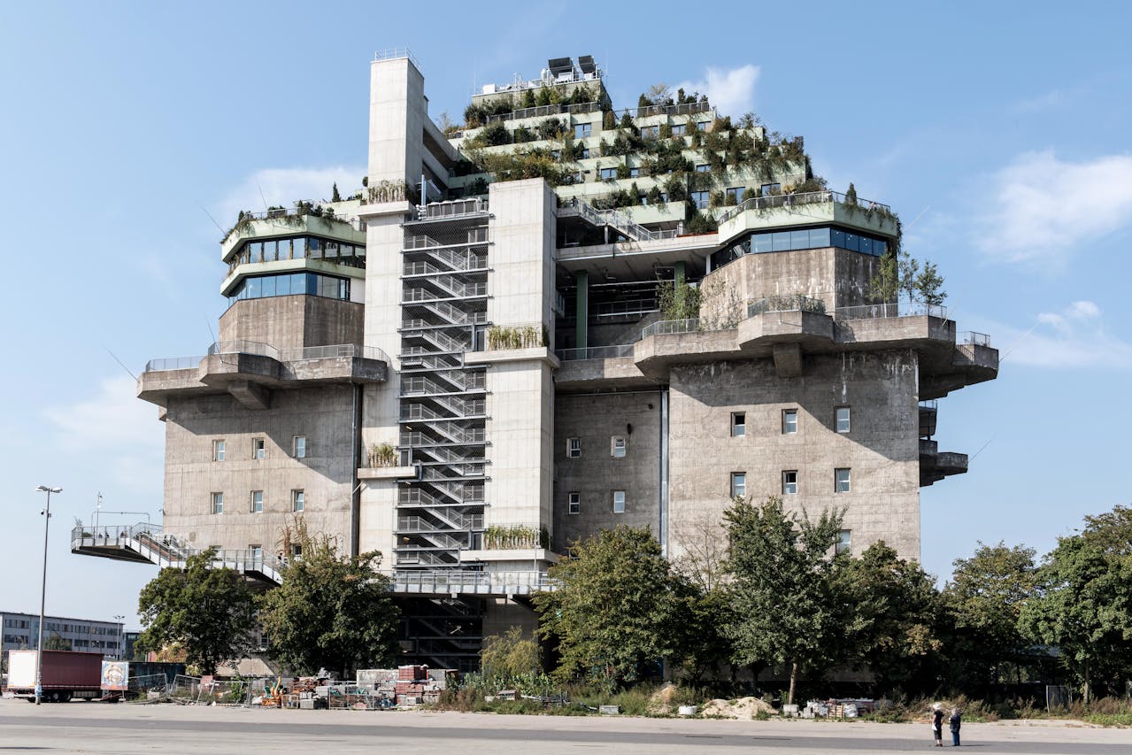 Sustainable urban architecture with green roofing, Hamburg, Germany